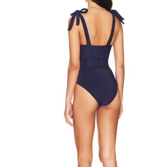 Beach Riot Sz S Swimsuit Sydney Ribbed Belted Blue One Piece Missing Belt New - Picture 5 of 6
